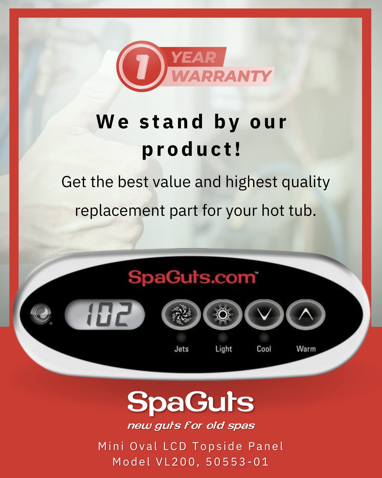 Spaguts Hot Tub Control Panel Replacement, Mini Oval LCD Topside Panel Model VL200, 50553-01, with 10ft Cord